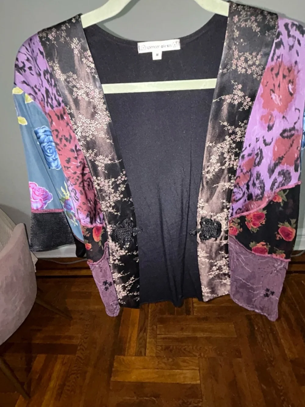 Vintage Lavender and Black Floral Patchwork Kimono Jacket - Picture 4 of 4